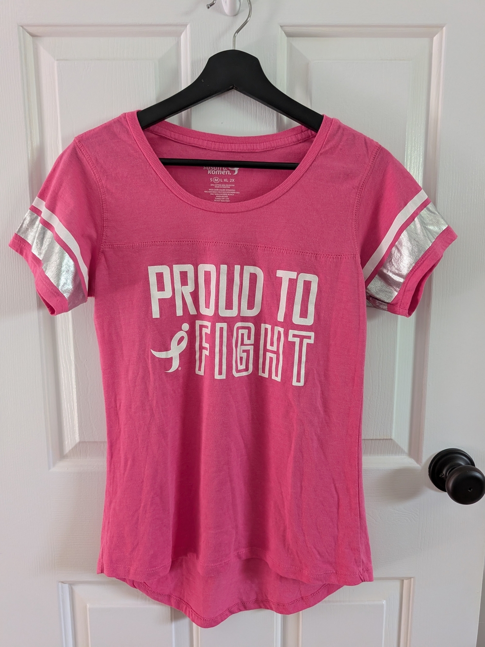 Breast Cancer Awareness Women's Pink 'Proud to Fight' Short Sleeve Tee Medium